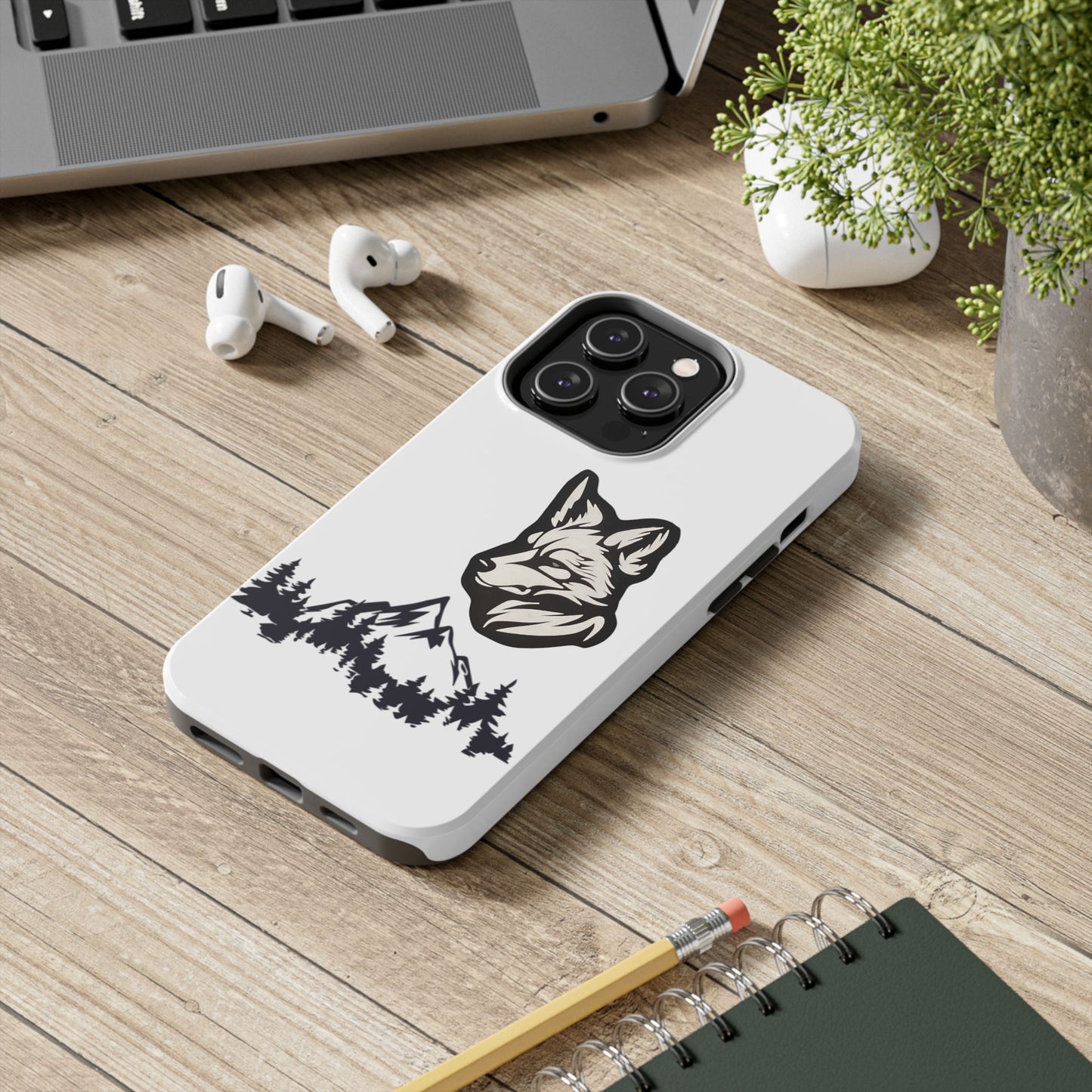 Black Coyote Phone Case With Mountains